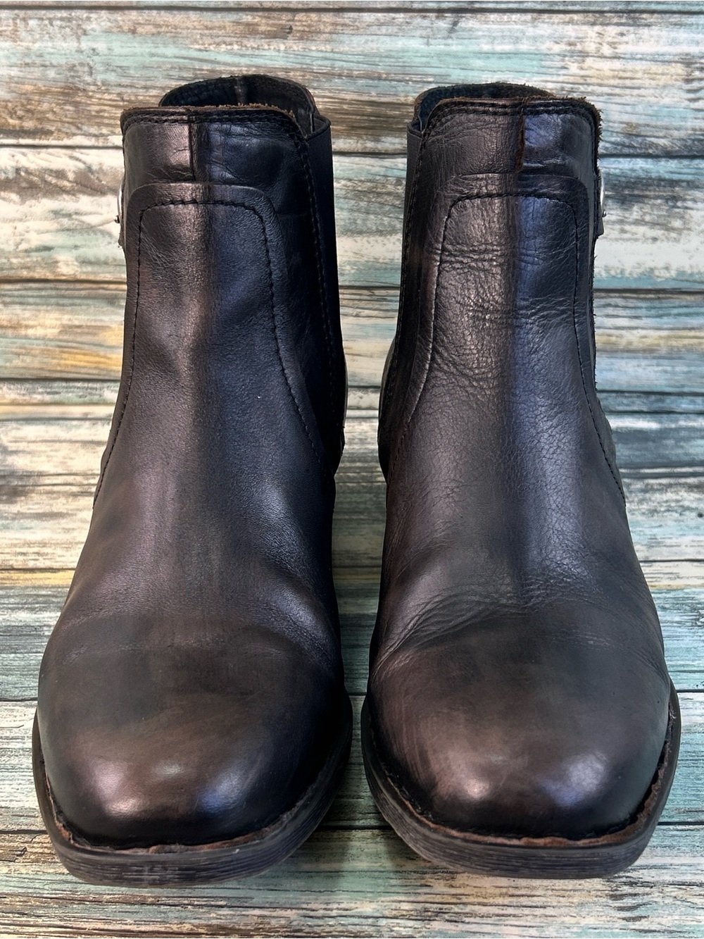 Born Mohan Chelsea Boot Womens Size 10M Gray Leather Pull On Moto Ankle Harness
